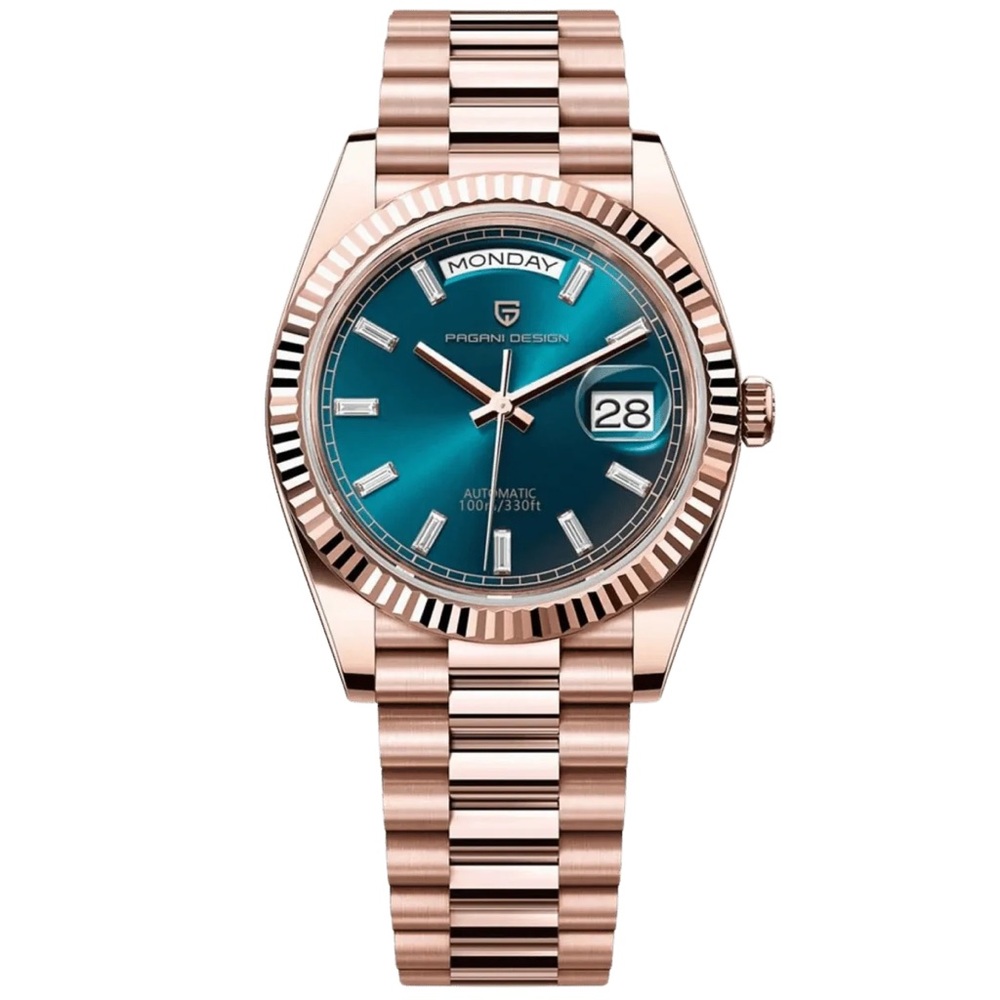 Pagani Design 1752 36mm Automatic Rose Gold Teal Dial Day-Date – Box & Papers